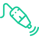 Icon of a stylized, green electric plug with sound waves emanating from it, resembling a tool a veterinarian might use, on a transparent background.